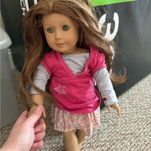 American Girl Doll with Pink Top and Long Brown Hair